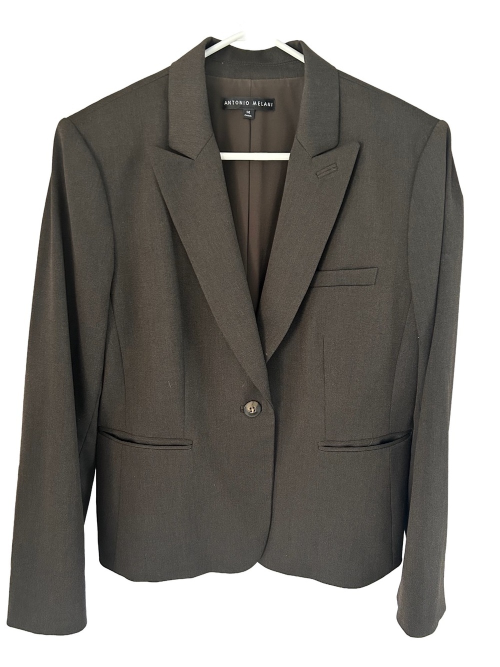 ANTONIO MELANI Women’s Dark Olive/ Brown Single-Button Tailored Blazer. size 14